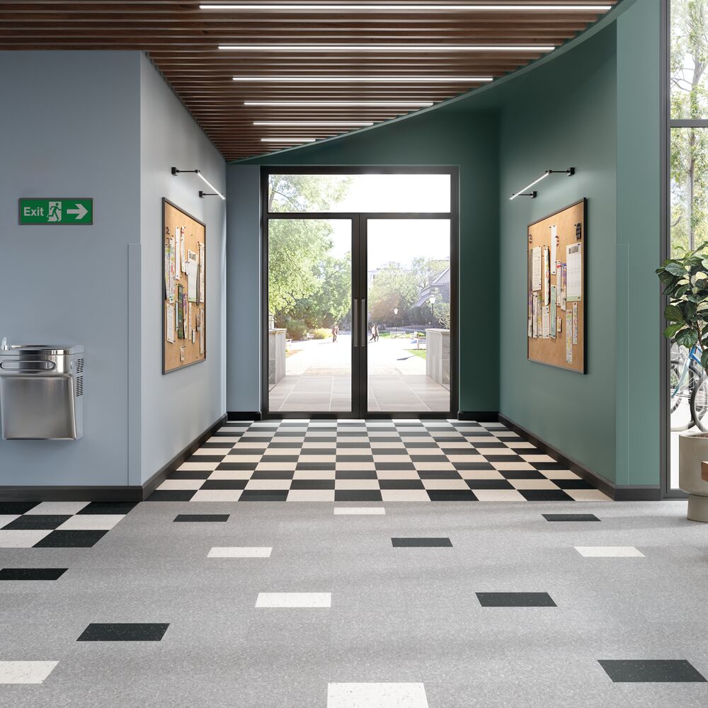 Safety Zone VCT flooring in a school entry and hallway