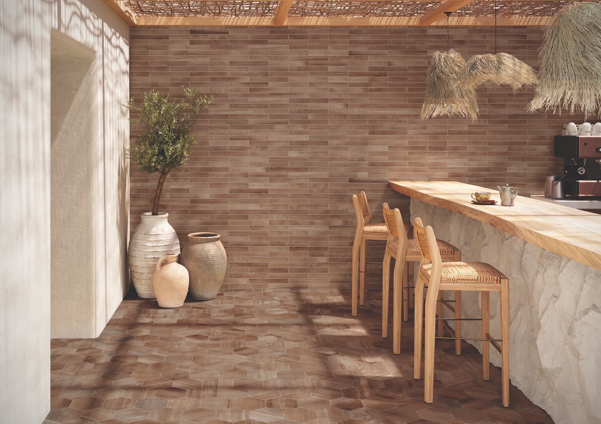Cotto moderna porecalin tile on bar wall