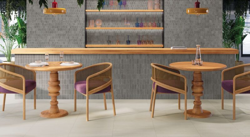 Restaurant with Portland Cliff tile on floors and wall
