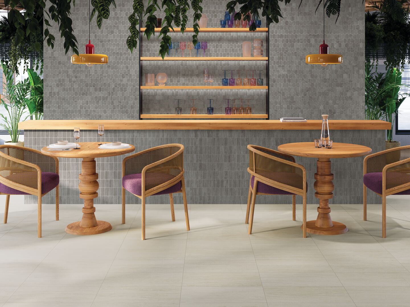 Restaurant with Portland Cliff tile on floors and wall