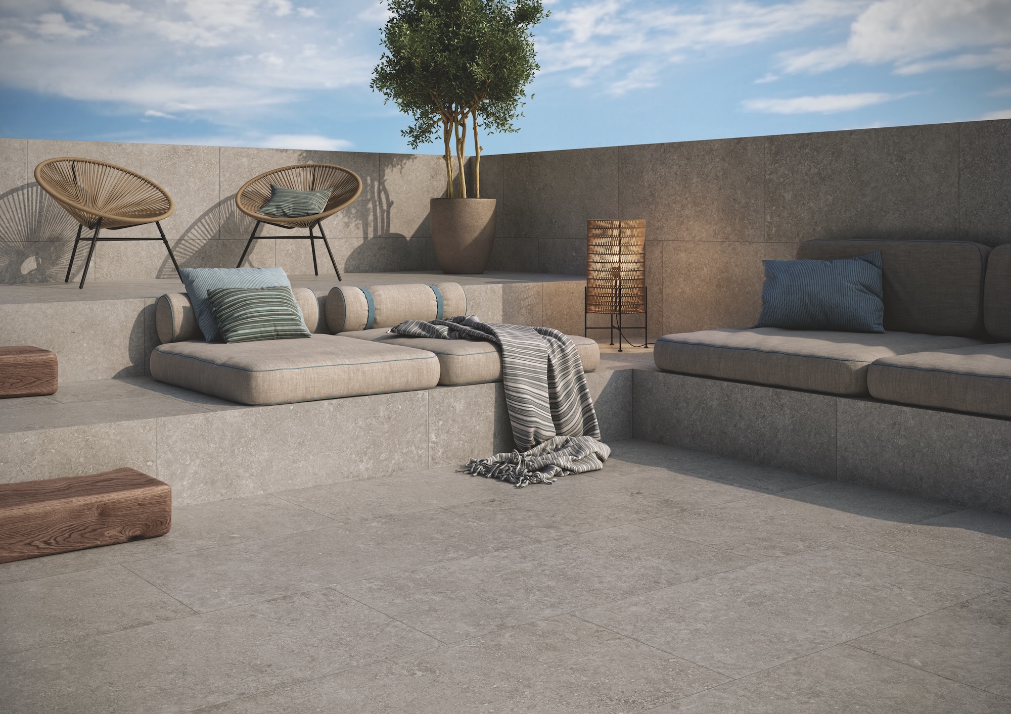 Rooftop deck wit Beljn porcelain tile.