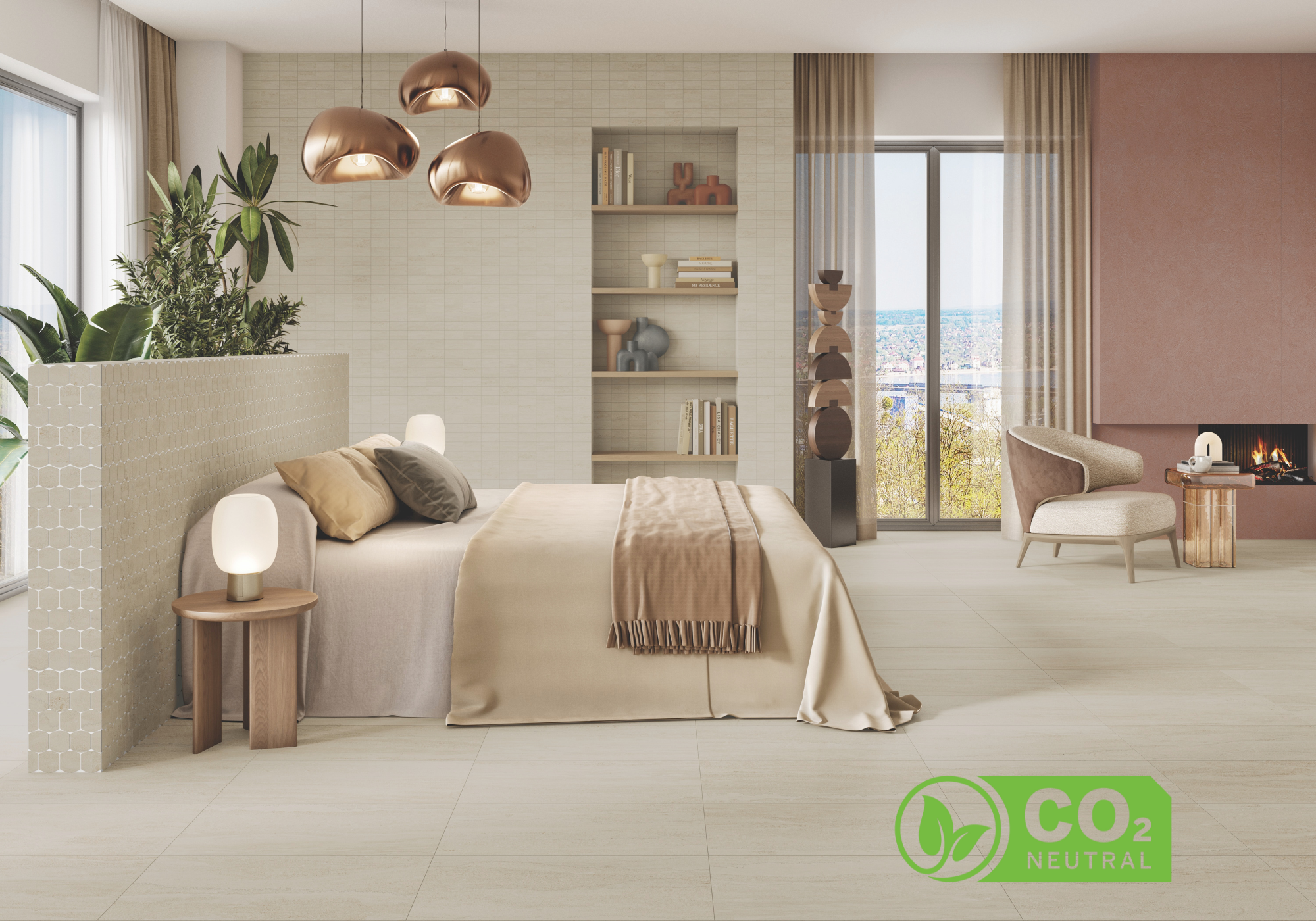 Hotel guest room with Portland Cliff on floor and wall.