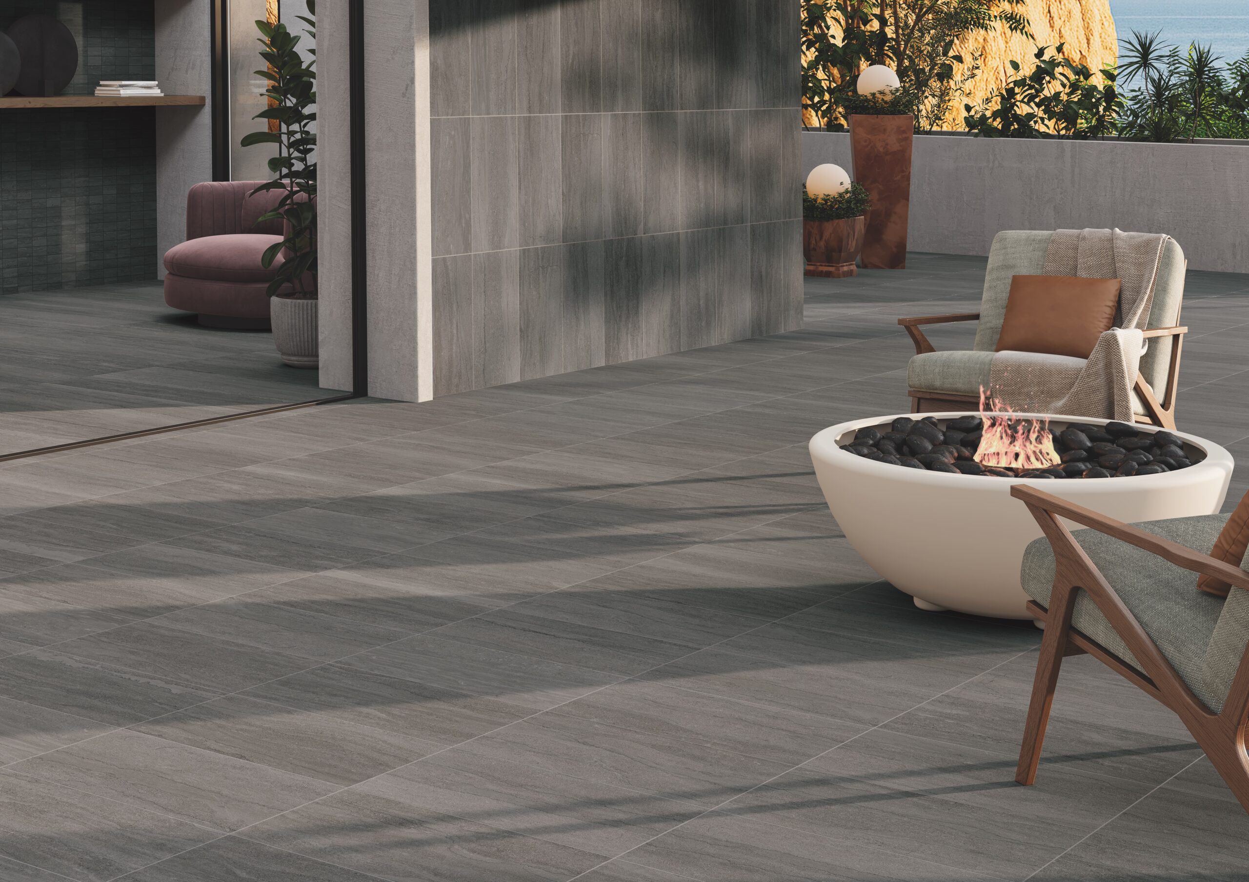 Hospitality patio with firepit