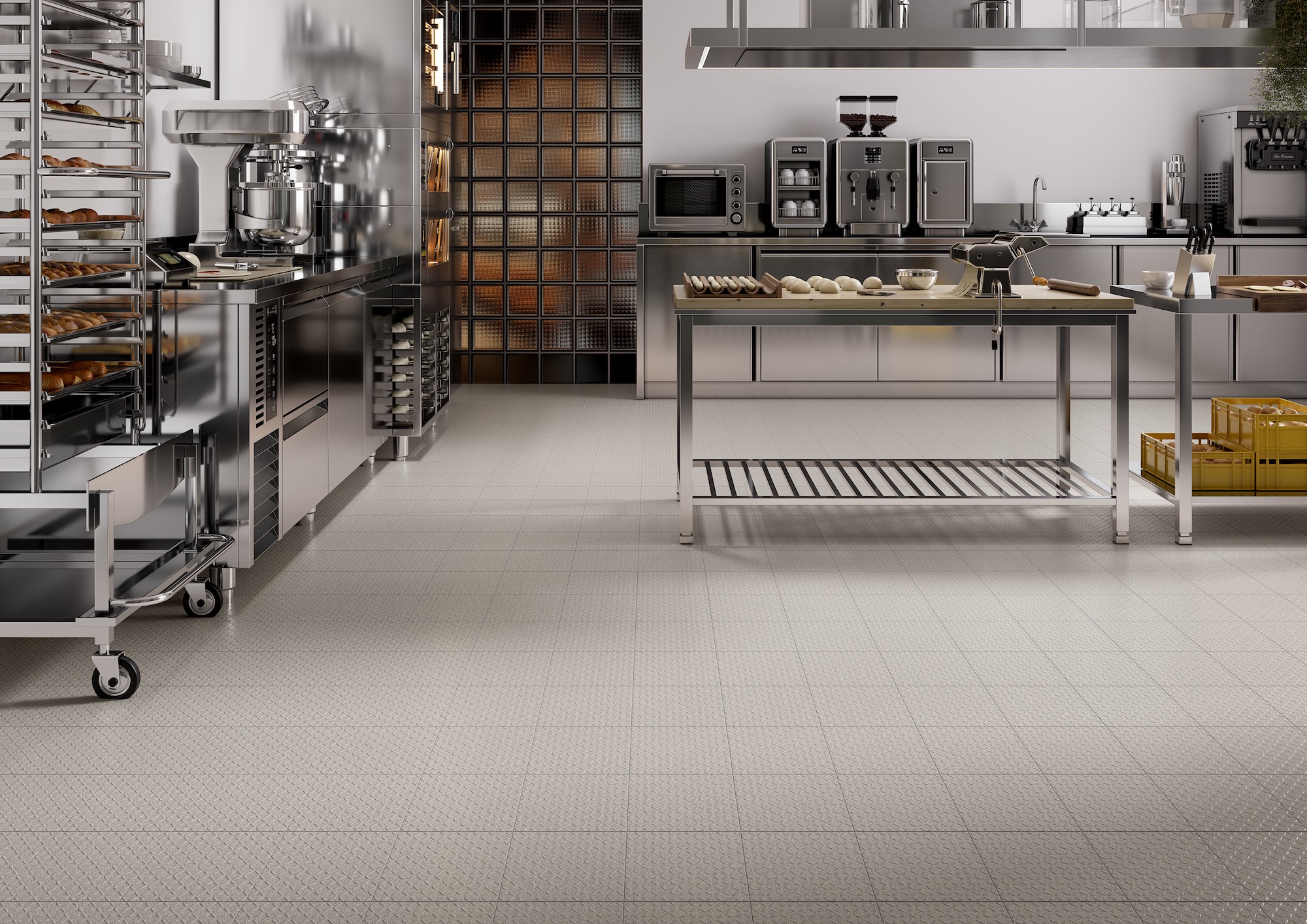 Back-of-house with Cross-tread quaarry tile alternative