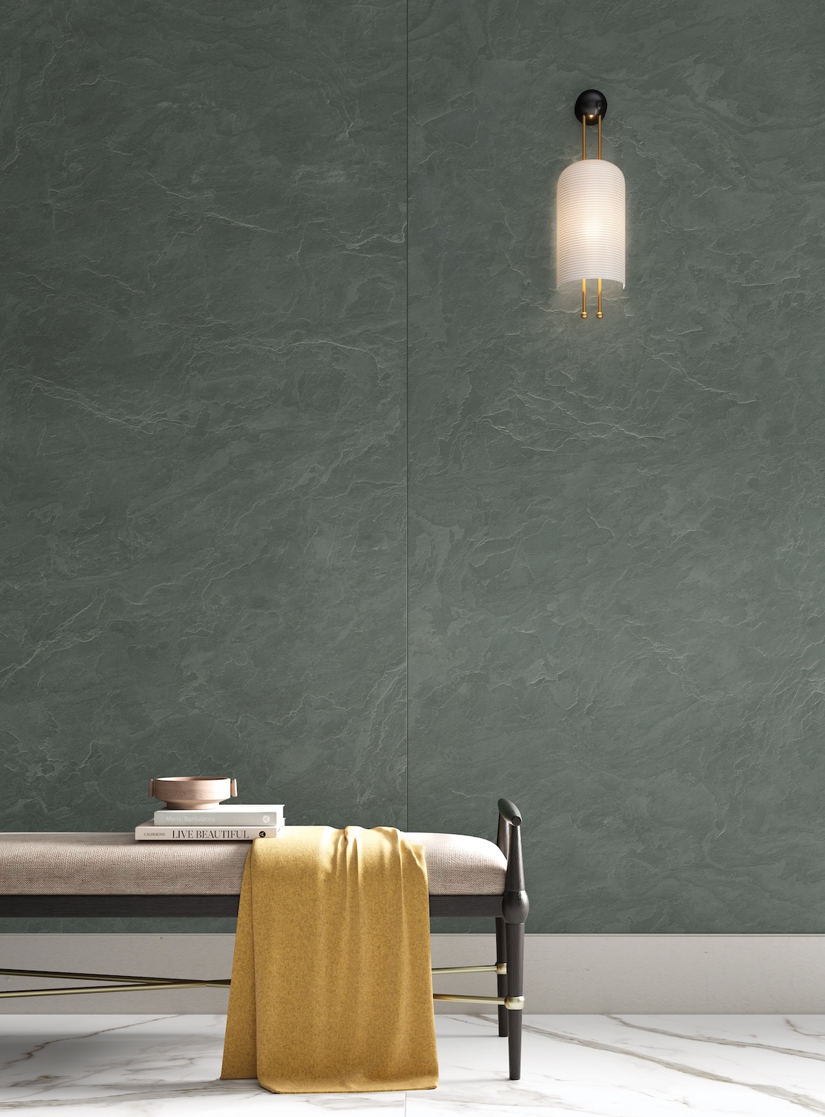 Laminam porcelain panels on wall of spa
