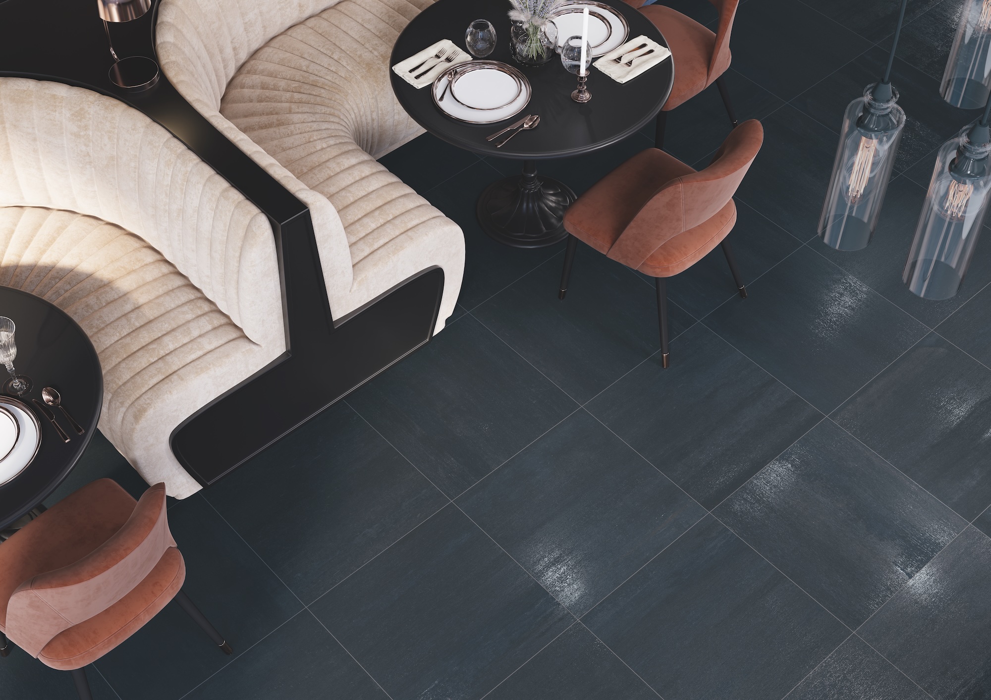 Native Metal porcelain tile in hotel public area