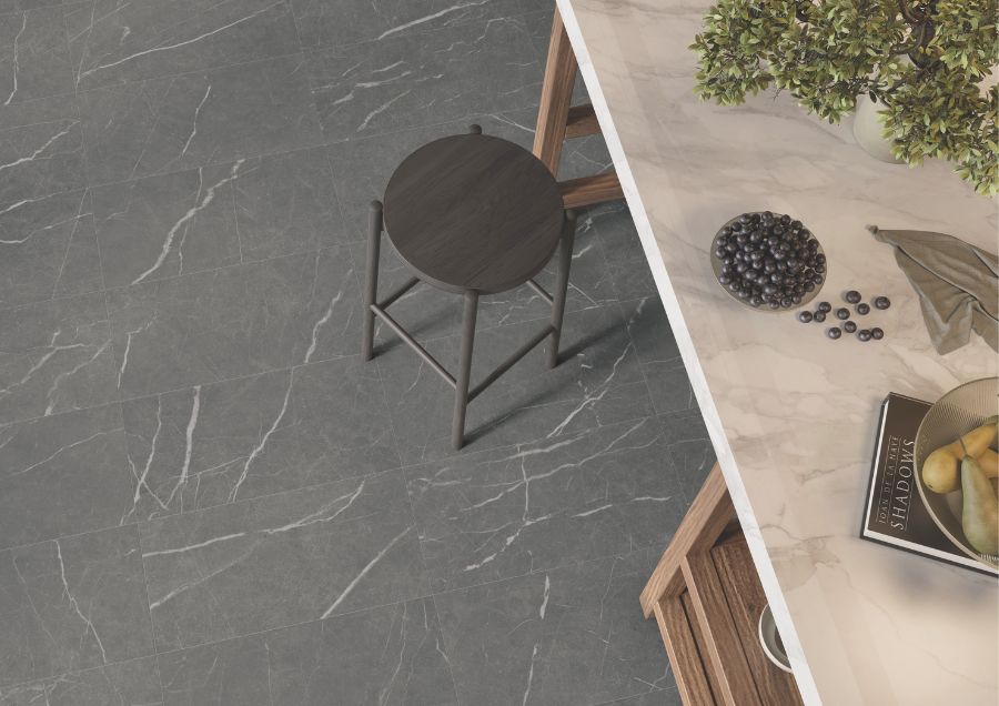Sociale porcelain tile on kitchen floor