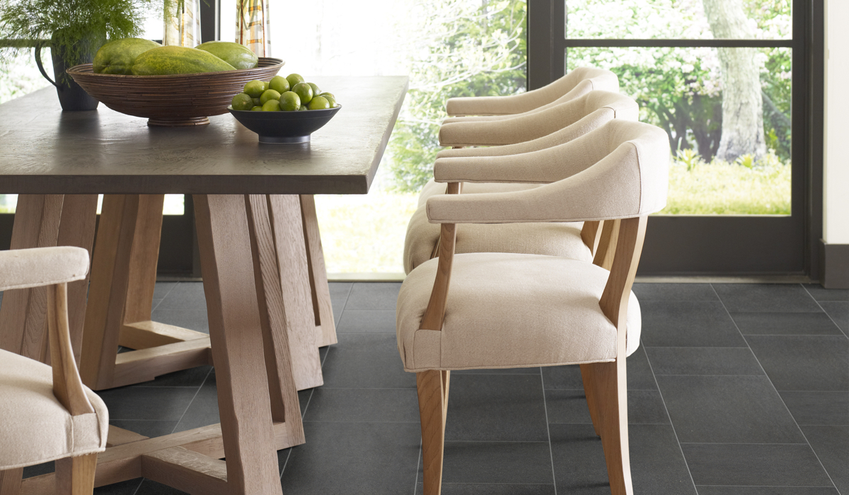 Basalt porcelain tile on dining room floor