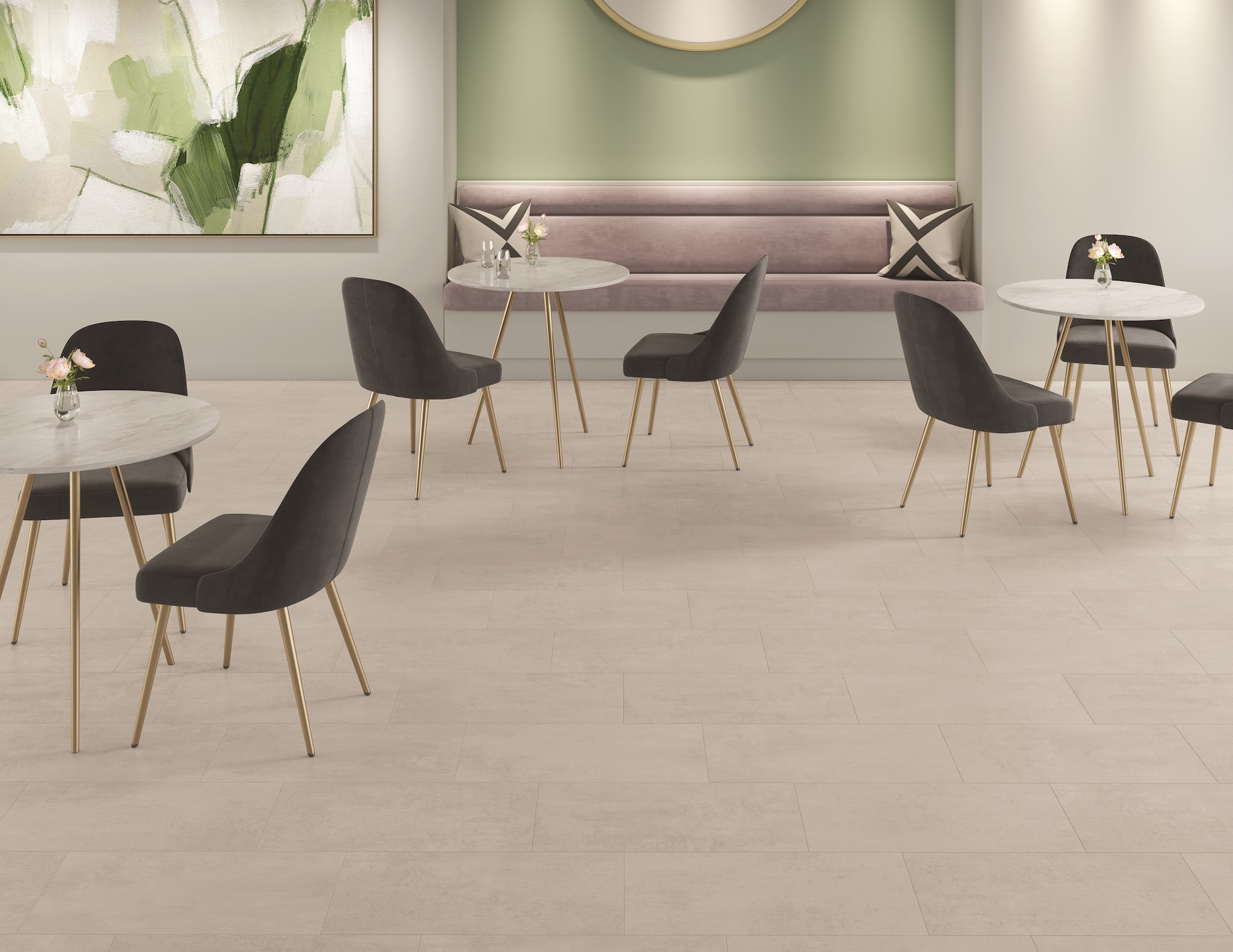 Access Point porcelain tile in Concrete Dove in restaurant/cafe