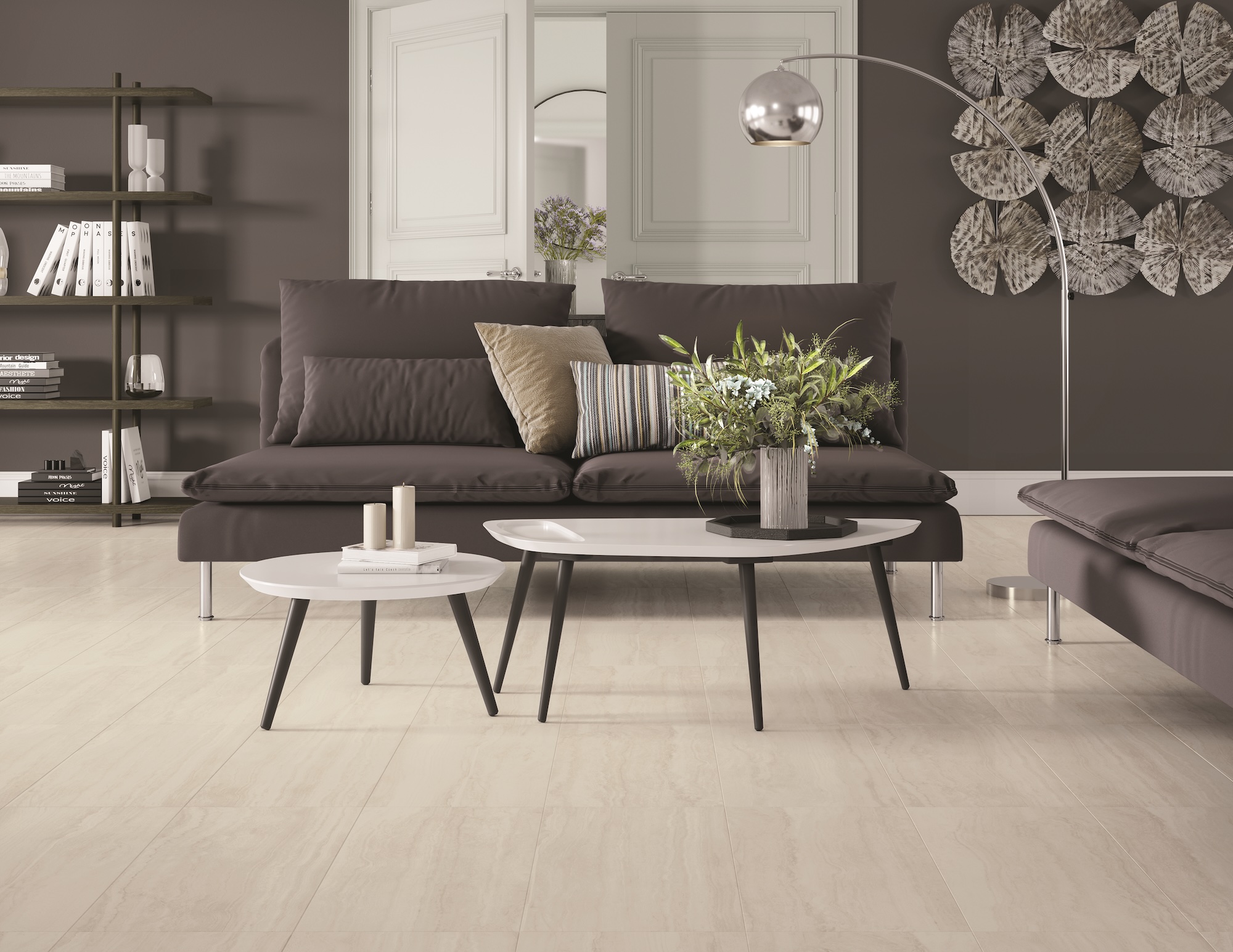 Access Point in Travertine White on living room floor